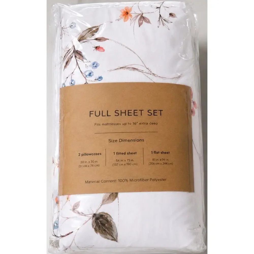 Premium Full Sheet Set – 4 Piece –Floral Print – Ultra Soft Brushed Microfiber